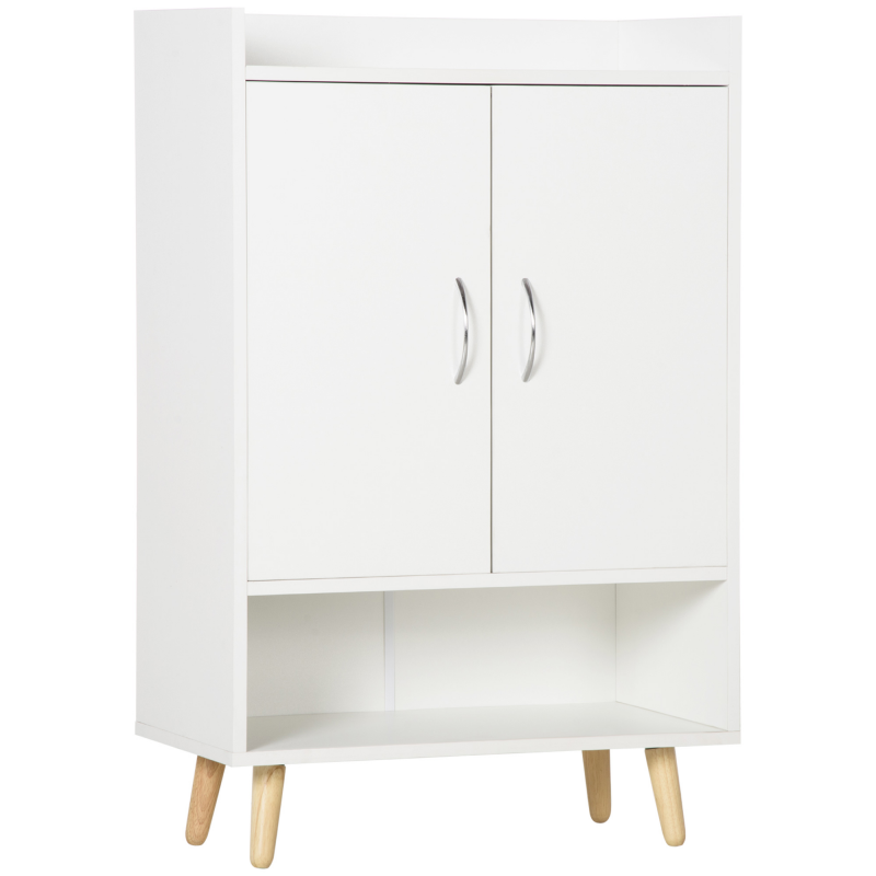 HOMCOM Schuhschrank Schuhregal mit Türen und Regalen für Flur und Eingangsbereich, moderner Schuhkommode Schuhablagen, Massivholz, Weiß Aosom – Bild 1 von 2