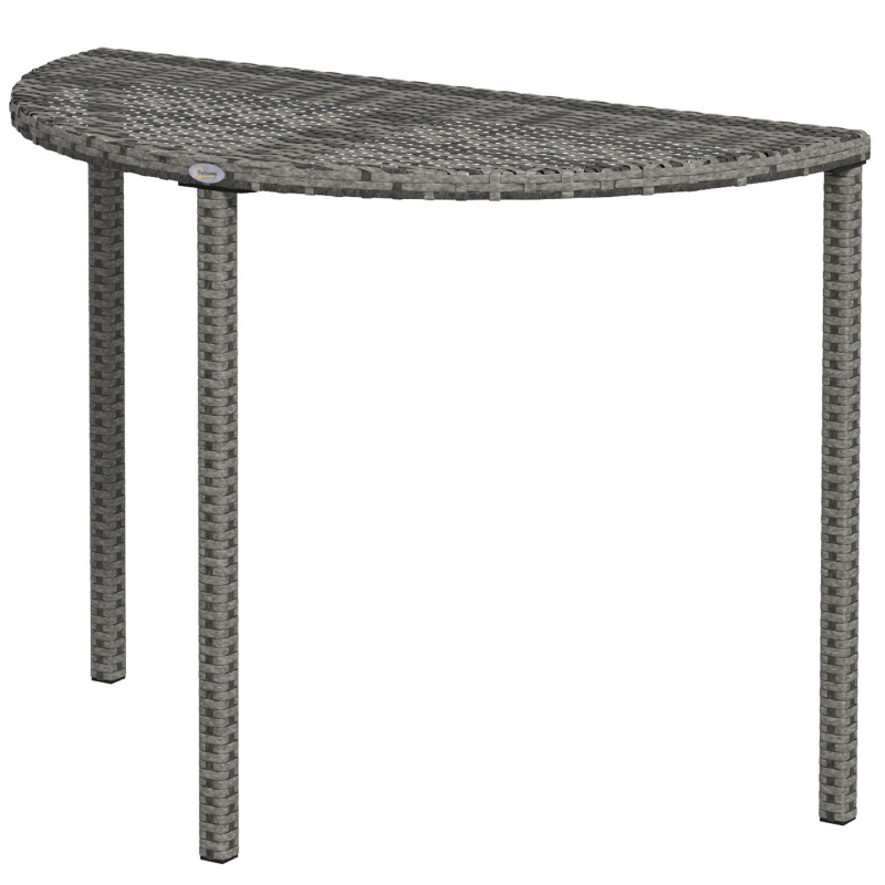 Outsunny Balkontisch halbrund 100 x 50 x 74 cm Garten Beistelltisch aus Polyrattan & Metall grau für Terrasse & Balkon Aosom.de – Bild 1 von 2