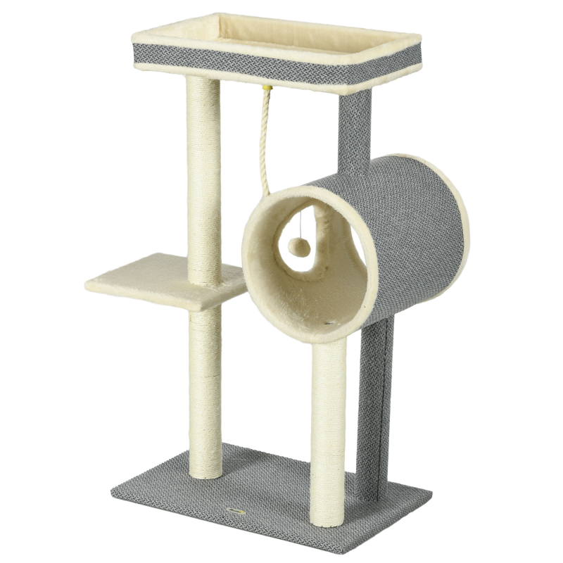 PawHut Kratzbaum 104 cm Katzenbaum mit Katzenhöhle, Katzenkratzbaum mit Spielball, Katzenbaum mit 2 Liegeflächen, Kletterbaum für Katzen bis 5 kg, Katzenmöbel, Sisal, Grau Aosom – Bild 1 von 2