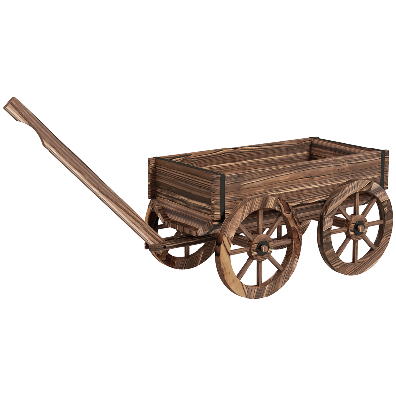 Outsunny Blumenkasten im Holzwagen-Design, Pflanzenwagen mit Griff, bis 30 kg belastbar, ideal für Garten & Terrasse, verkohlt Aosom.de – Bild 1 von 2