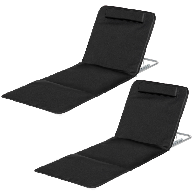 Outsunny Strandmatte 2er Set Faltbare Strandliege 5-stufig höhenverstellbar mit Tragetasche Stahl Schwarz 134 x 48 x 33-43 cm für Strand & Camping Aosom.de – Bild 1 von 2