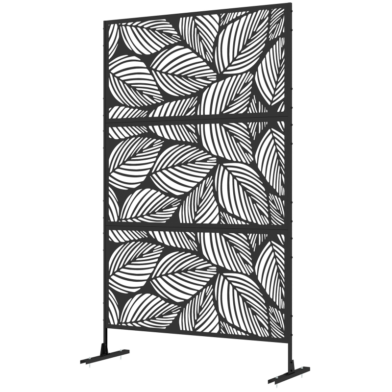 Outsunny Gartensichtschutz 122x198cm Balkon Sichtschutz Blättermuster Stahl Trennwand & Ständer Raumteiler Schwarz Aosom.de – Bild 1 von 2