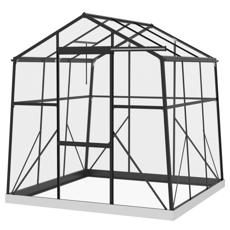 Outsunny Gewächshaus Alu 192 x 192 x 204 cm Treibhaus 3,68 m² mit Fenster Schiebetür und Fundament für Pflanzenzucht Schwarz Aosom.de – Bild 1 von 2