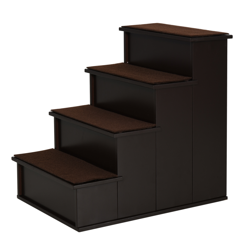 PawHut Haustiertreppe Hundetreppe/Katzentreppe mit Teppich, Einstiegshilfe, MDF, Dunkelbraun, 40x59x54,2cm Aosom – Bild 1 von 2