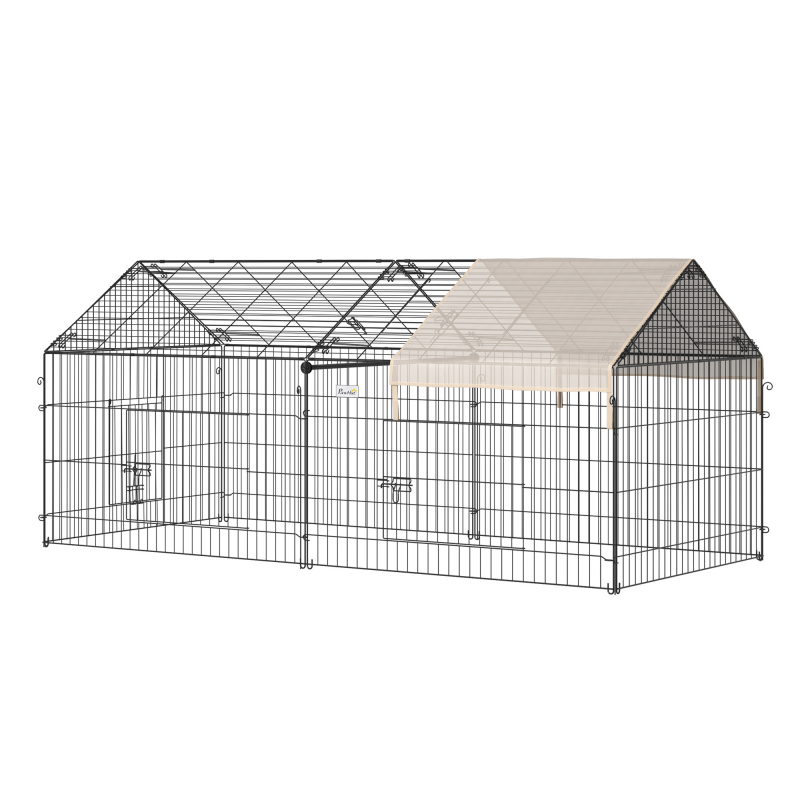 PawHut Freigehege Außengehege mit Sonnenschutz für Kleintiere 220 x 103 x 103 cm, Kaninchenstall aus Metall in Beige und Schwarz Aosom.de – Bild 1 von 2
