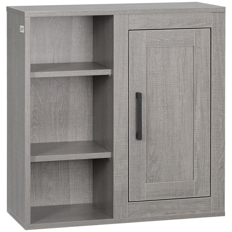 kleankin Badezimmerschrank Wandschrank mit 1 Schrank und 3 Regalen Mehrzweckschrank mit verstellbaren Regalebenen Badschrank Grau 48 x 20 x 50 cm Aosom – Bild 1 von 2