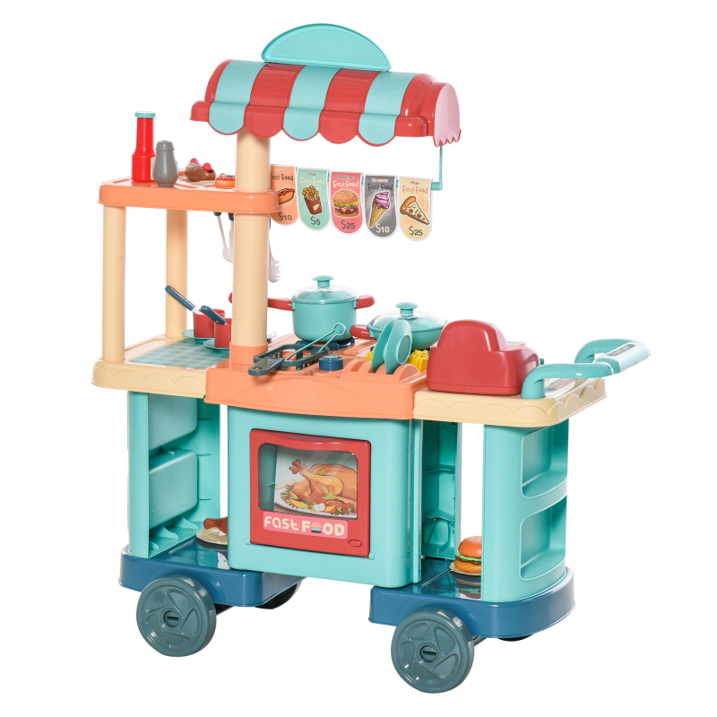 HOMCOM Kinderküche mit Zubehör 50-Teilige Spielküche Spielzeugküche Kunststoff Blau+Rot+Orange 79,5 x 33 x 90,5 cm Aosom – Bild 1 von 2