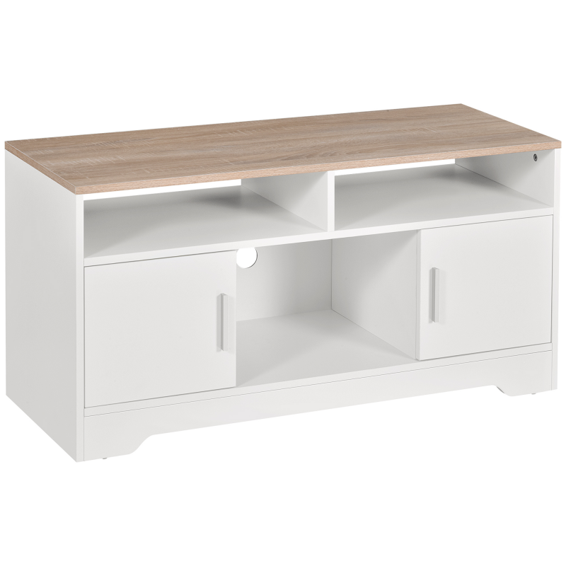 HOMCOM TV-Lowboard Fernsehschrank TV-Bank für bis zu 50 Zoll mit 2 Schränken 3 offenen Fächern und Kabelführungsöffnung in Weiß Naturholz 105 x 40 x 52 cm Aosom.de – Bild 1 von 2