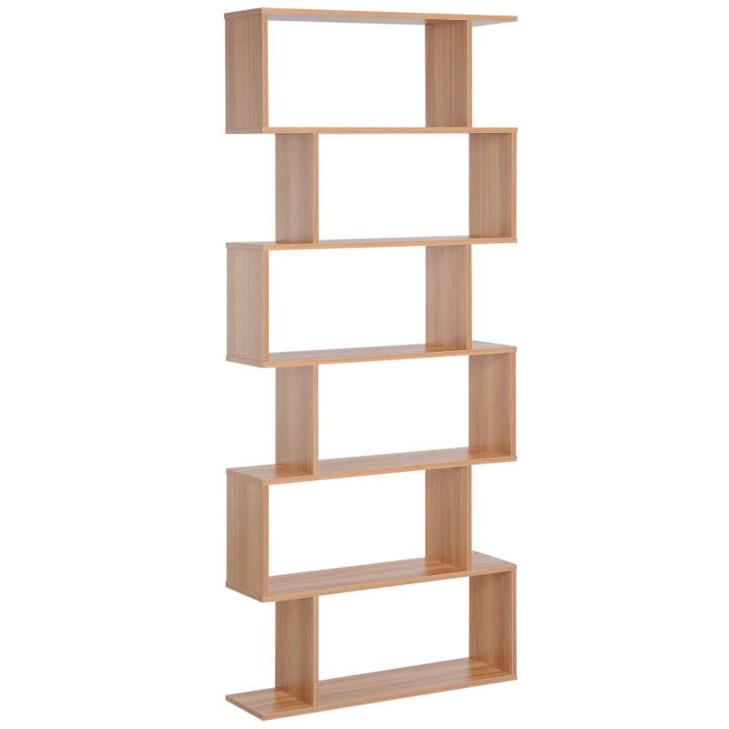HOMCOM Bücherregal Wandregal Raumteiler Eckregal Standregal Aktenregal 6 Fächer Eiche L80 x B23 x H192 cm Aosom – Bild 1 von 2