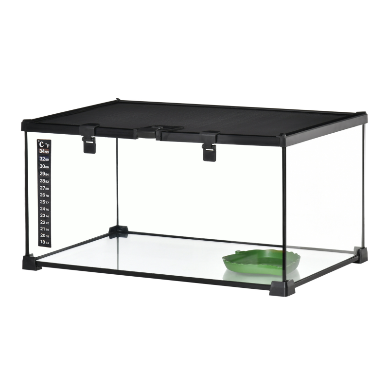 PawHut Terrarium für Reptilien Reptile Fütterungsbox Glasterrarium Amphibien Spinnentiere mit Thermometer Reptilienzuchtbox 50 x 30 x 25 cm Aosom – Bild 1 von 2