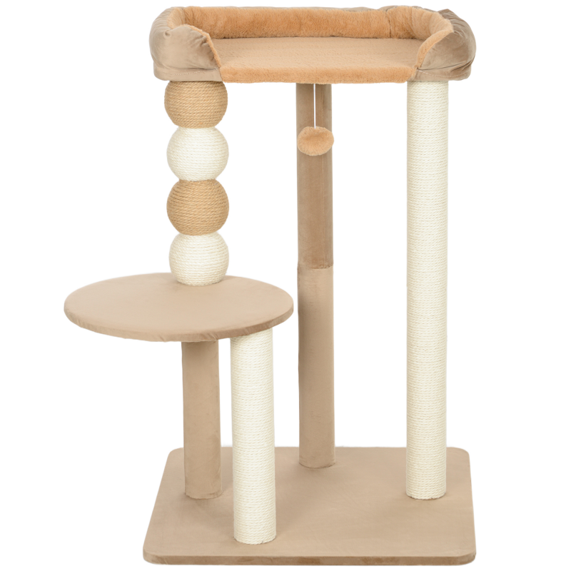 PawHut Kratzbaum 86 cm Katzenbaum mit Sprungplattform, Bett, Spielball, Katzenkratzbaum mit Jute-Kratzsäulen, für Katzen bis 7 kg, Kaffee Aosom – Bild 1 von 2