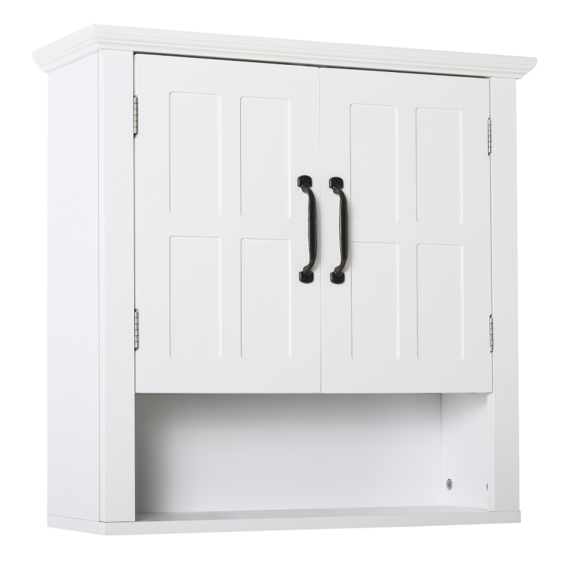 HOMCOM Badschrank Hängeschrank mit verstellbarem Einlegeboden aus Holz, Weiß, 60x19,8x58cm, ideal für Badezimmer Aosom.de – Bild 1 von 2