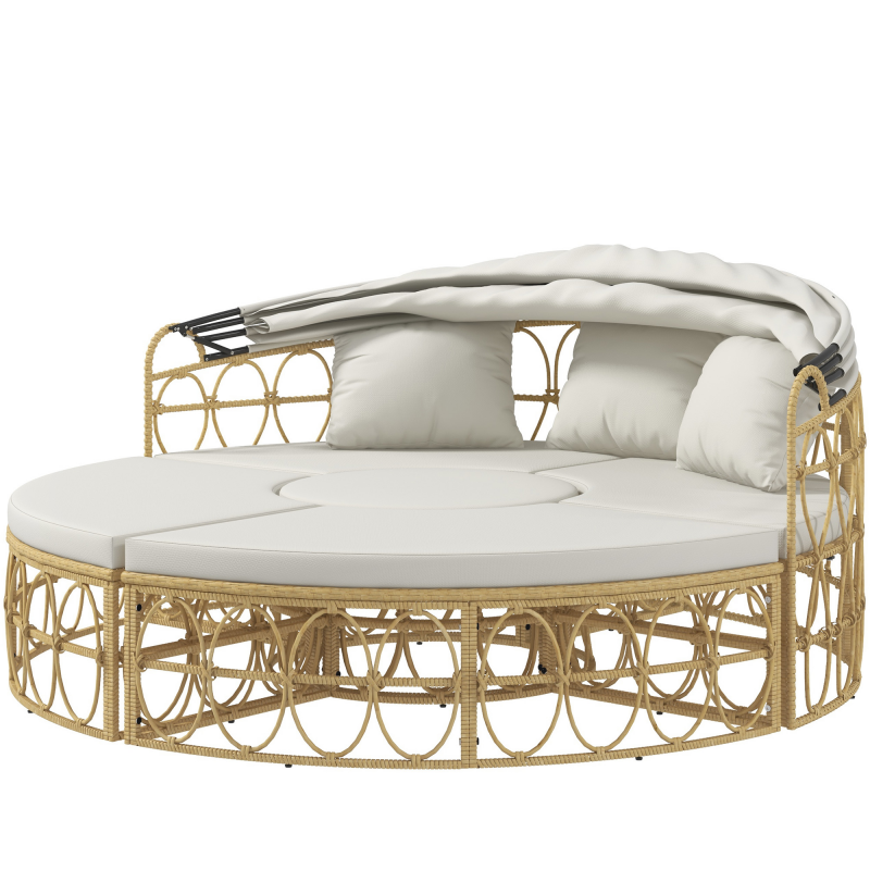 HOMCOM Muschel Gartenmöbel-Set Zweisitzer mit klappbarem Verdeck & Couchtisch in Creme, ideal für Garten & Terrasse Aosom.de – Bild 1 von 2