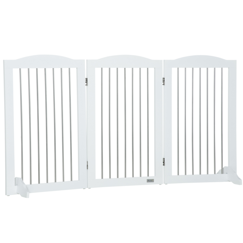 PawHut Hunde Absperrgitter Türschutzgitter klappbar Hundegitter Ständer 3 Platten Treppenschutzgitter Weiß 154x30x80cm Aosom – Bild 1 von 2