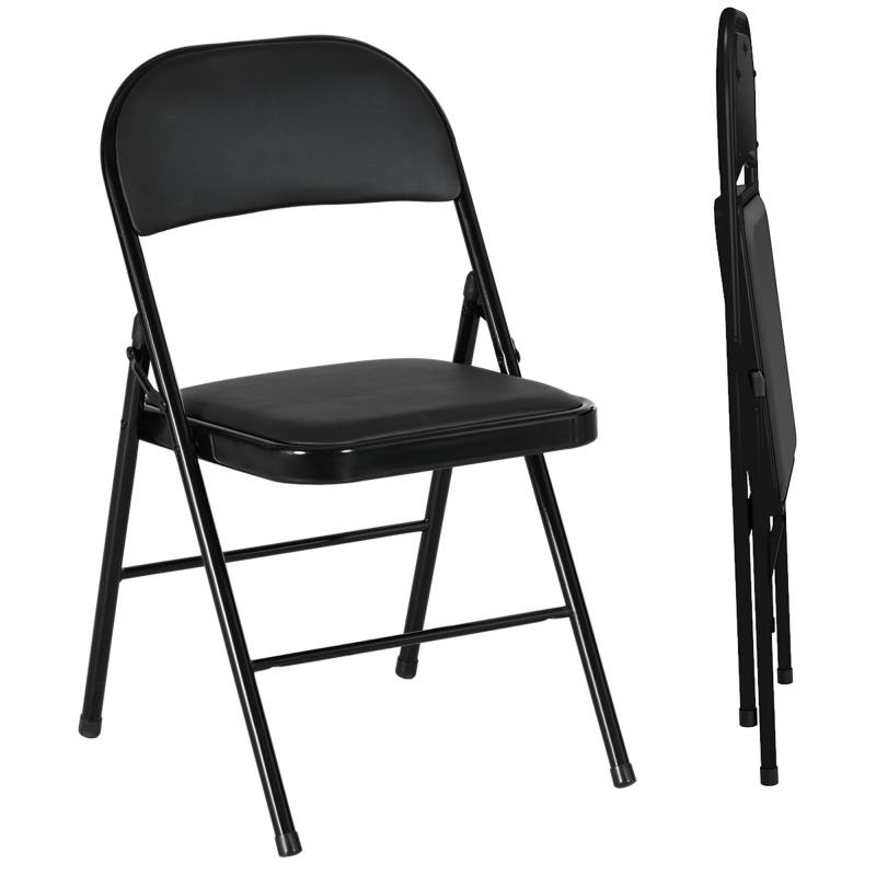 HOMCOM Klappstühle 2er-Set Tragbare Bürostühle mit Kissen aus Kunstleder Schwarz, Faltstuhl für Büro Empfang Wartezimmer, Stahlbeine Aosom.de – Bild 1 von 2