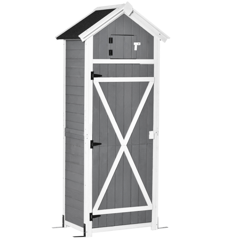Outsunny Gartenschrank mit Tür und Dach, Geräteschuppen aus Holz, grau, 78x52,5x182cm, ideal für Gartenlagerung & faltbaren Tisch Aosom.de – Bild 1 von 2