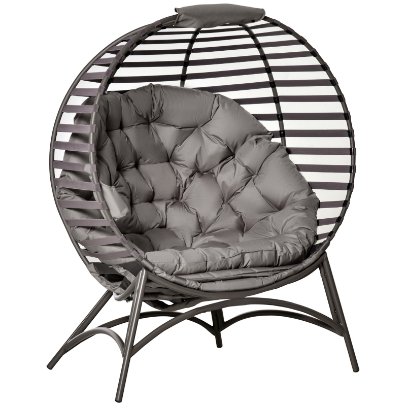 Outsunny Papasansessel Gartenstuhl 2 Körbe Kissen oval Loungesessel faltbar Balkon Terrasse Sandbraun Stahl 118x75x139cm Aosom – Bild 1 von 2