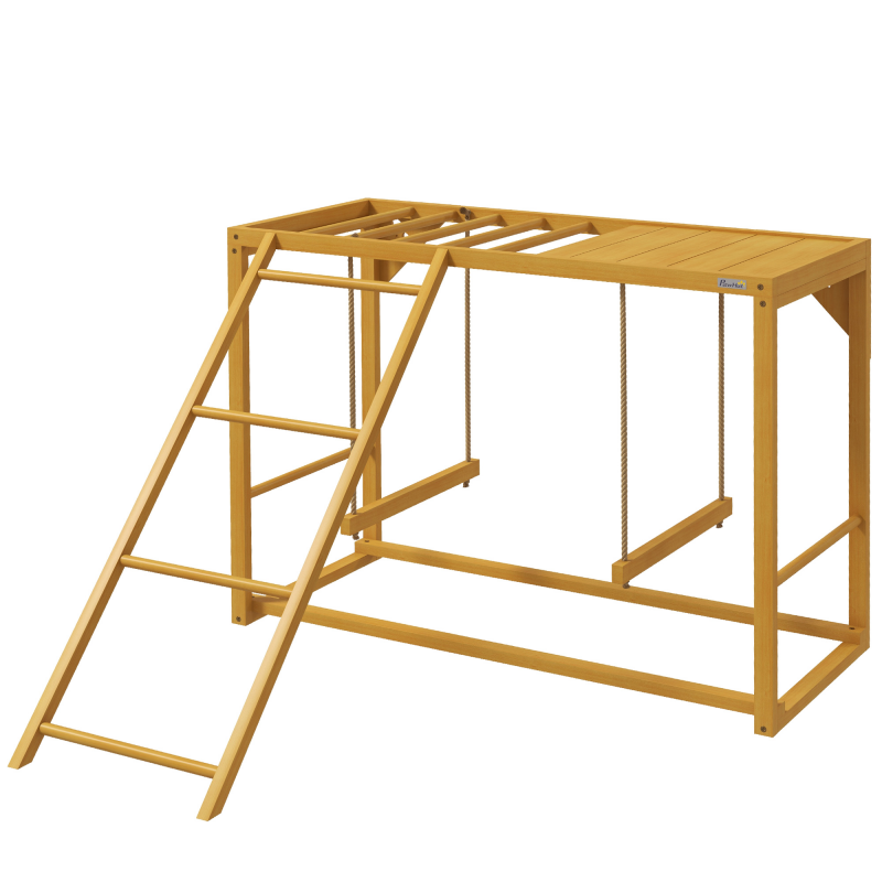 PawHut Hühner-Spielgerüst aus Holz, Spielplatz für Hühner mit Schaukeln und Leiter Hühner-Klettergerüst für 3-4 Hühner Naturholz Aosom – Bild 1 von 2