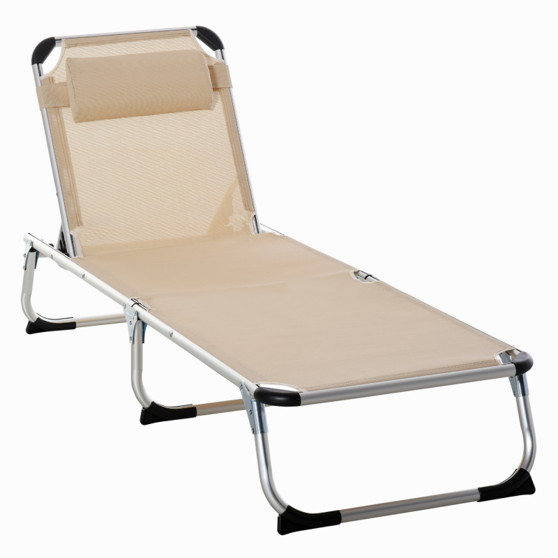 Outsunny Gartenliege Alu 5-fach verstellbar faltbar ergonomisch, Netzstoff Beige 170x60x76cm für Garten & Terrasse Aosom.de – Bild 1 von 2