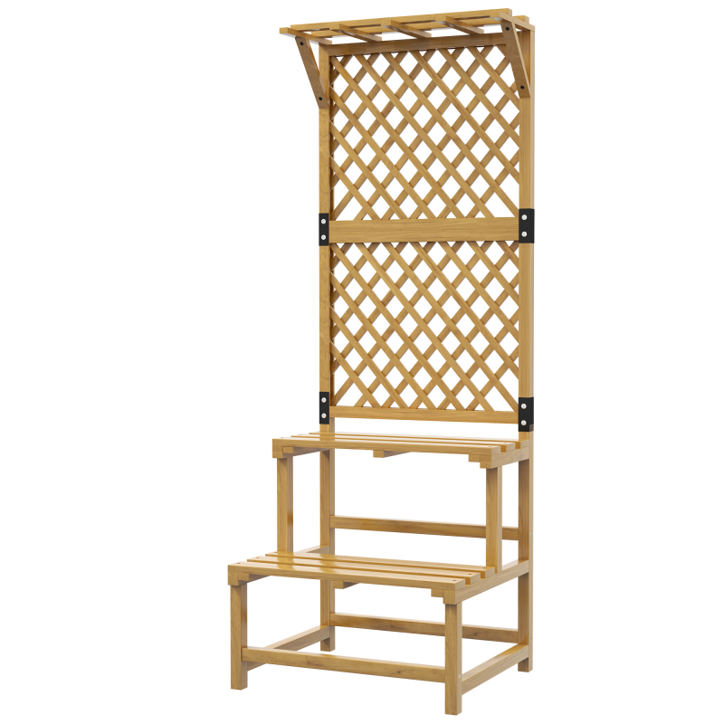 Outsunny Pflanzenständer aus Holz Blumentreppe mit 2 Ebenen und Rankhilfe Blumenregal Pflanzentreppe für Garten Terrasse Gelb 60 x 50 x 166 cm Aosom.de – Bild 1 von 2