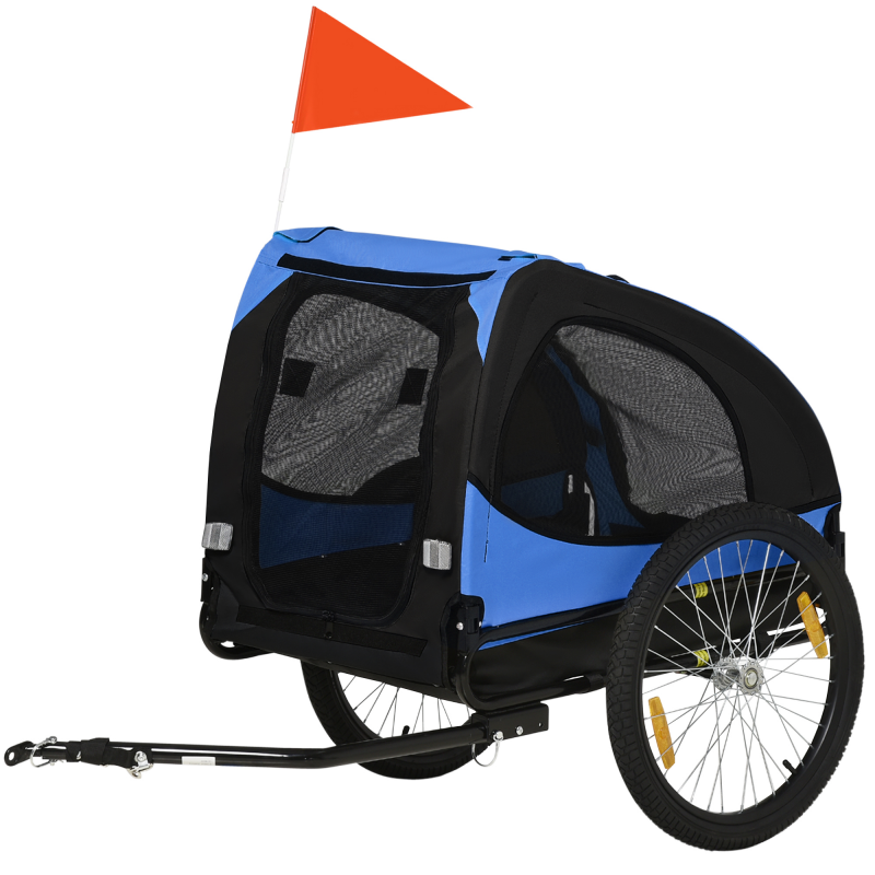PawHut Hundeanhänger, klappbarer Fahrradanhänger für Hunde, Schnellspanner, wasserbeständig, Oxfordstoff, Stahl, 140 x 71 x 83 cm, Blau Aosom – Bild 1 von 2