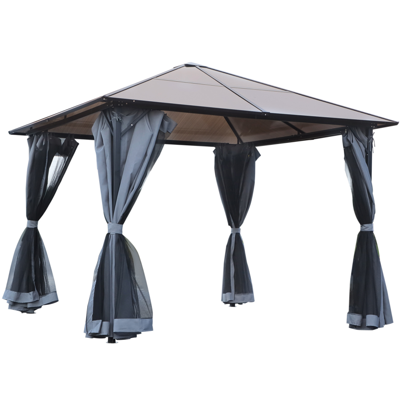 Outsunny Pavillon 3 x 3m Gartenpavillon Partyzelt mit Seitenteilen PC Dach Alu Dunkelgrau Aosom – Bild 1 von 2