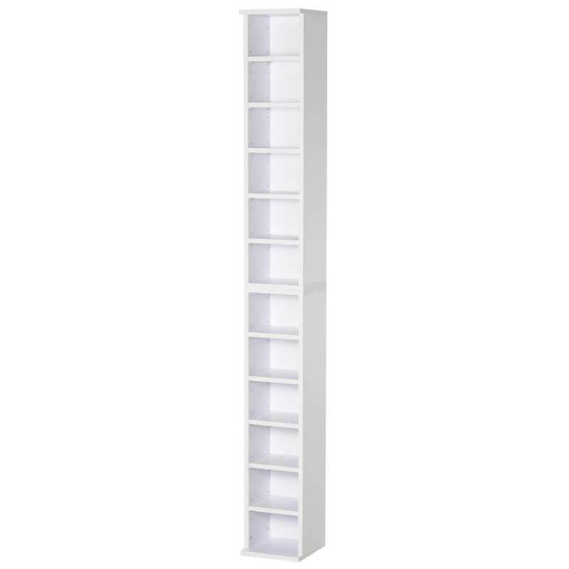 HOMCOM CD-Ständer 2er Set CD-Regal Holzregal Standregal mit 12 offenen Ablagefächern Medienrega Dekoregal Aufbewahrung Weiß 21 x 22,5 x 88,5 cm Aosom – Bild 1 von 2
