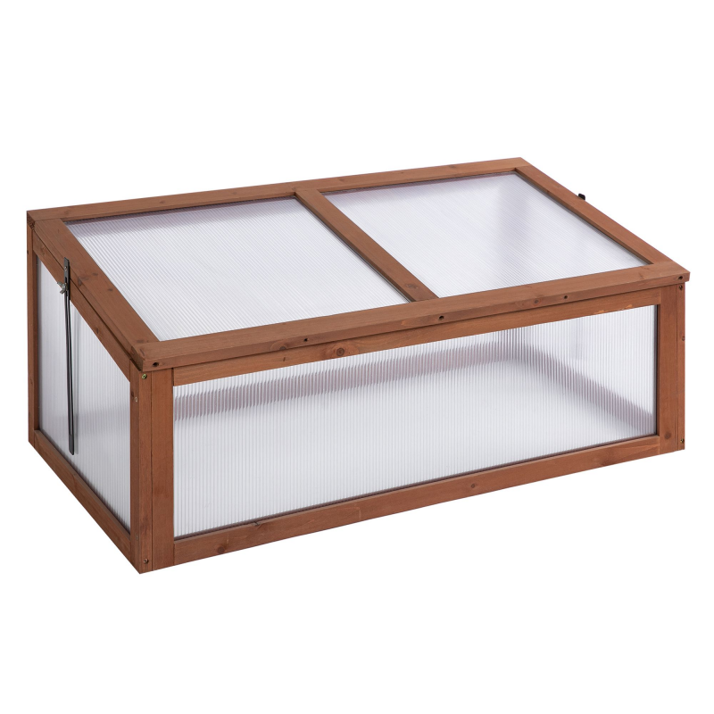 Outsunny Frühbeet Holz, Mini Gewächshaus 100 x 65 x 40 cm, Treibhaus mit Abdeckung, UV Schutz, lichtdurchlässig Frühbeetkasten, winterfest Hochbeet für Garten, Braun Aosom – Bild 1 von 2