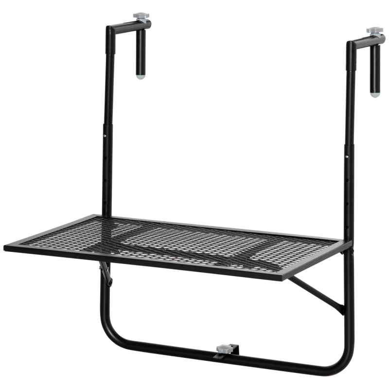 Outsunny Balkonhängetisch klappbar 4-fach höhenverstellbarer Hängetisch aus Metall wetterfest Balkontisch Beistelltisch Klapptisch für Balkon-& Terrassengeländer Tisch zum Einhängen 60x40 cm Schwarz Aosom – Bild 1 von 2