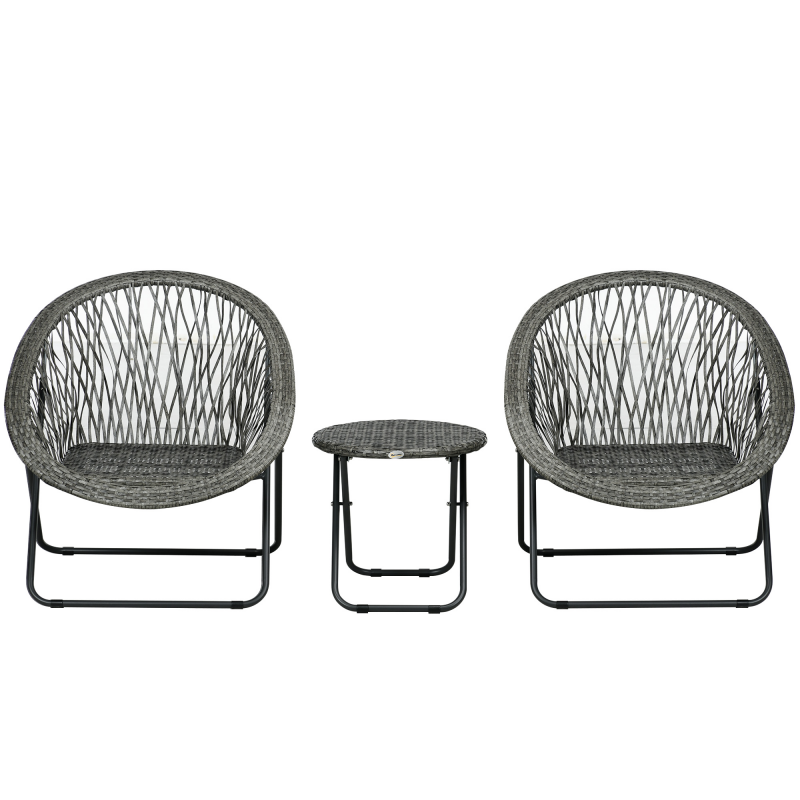 HOMCOM Klappbare Gartengarnitur Balkonset mit Couchtisch & 2 Stühlen, inkl. Kissen, Stahl grau für Terrasse & Garten Aosom.de – Bild 1 von 2