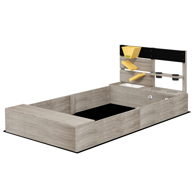Outsunny Sandkasten mit Küchenelementen aus Holz, bodenloser Spielkasten für Kinder 3-7 Jahre, Gartenspielzeug, Grau 154x80x60cm Aosom – Bild 1 von 2