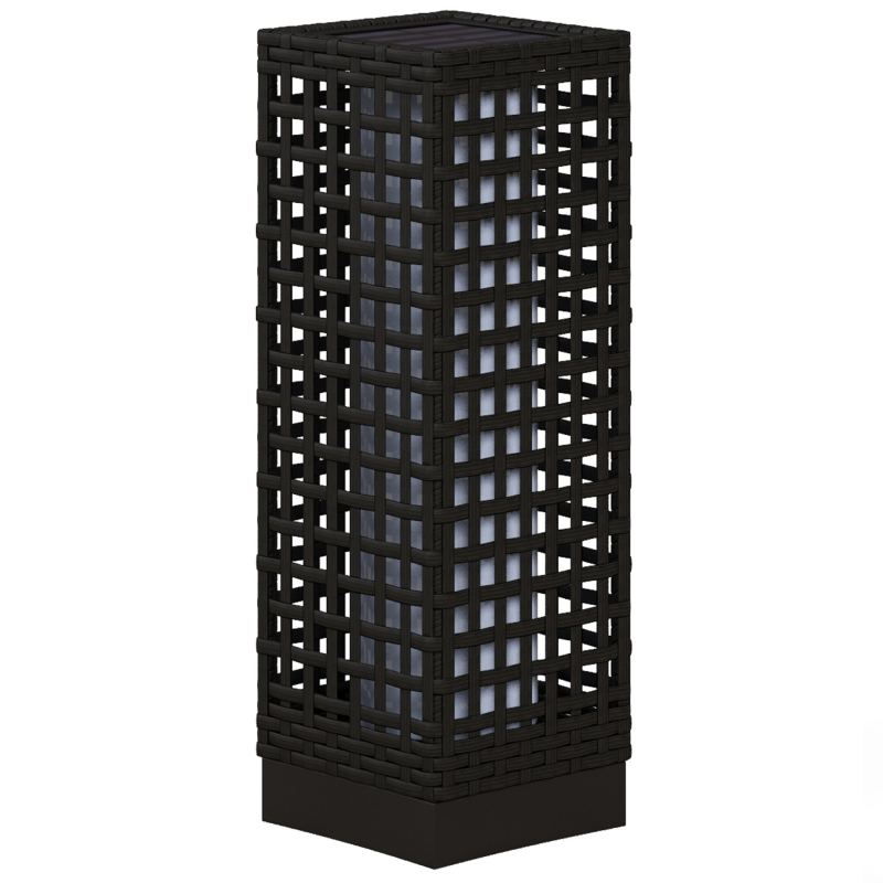 Outsunny Solarleuchte Rattan-Design 15,5x15,5x46cm wasserdicht mit Lichtsensor automatische LED Gartenlampe schwarz für Terrasse & Garten Aosom.de – Bild 1 von 2