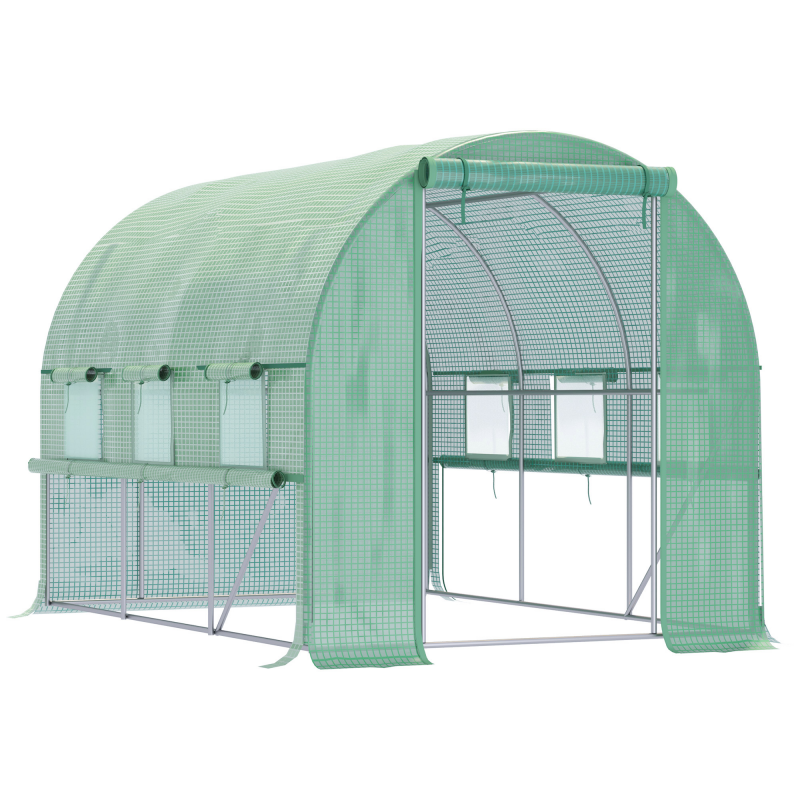 Outsunny Foliengewächshaus 2,95x2x2m Tunnel begehbar mit 6 Fenstern UV-Schutz für Pflanzenanbau im Garten Aosom.de – Bild 1 von 2