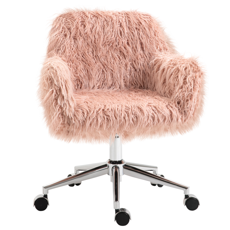 Vinsetto Bürostuhl Frauen, höhenverstellbar Schreibtischstuhl, ergonomisch, Kunstfell, Rosa+Silber Aosom – Bild 1 von 2