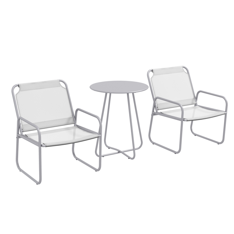 Outsunny 3tlg Bistro-Set Balkonmöbel-Set mit 1 Tisch 2 Stühlen Gartensitzgruppe für Garten Terrasse Mesh hellgrau Aosom.de – Bild 1 von 2