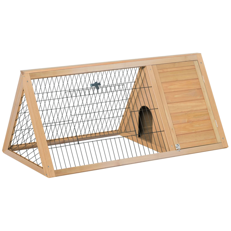 PawHut Kleintierstall Kleintierkäfig 116 x 62,2 x 52,5 cm 3-eckig mit Freigehege Kleintierhaus Auslauf Tannenholz Gelb Aosom – Bild 1 von 2