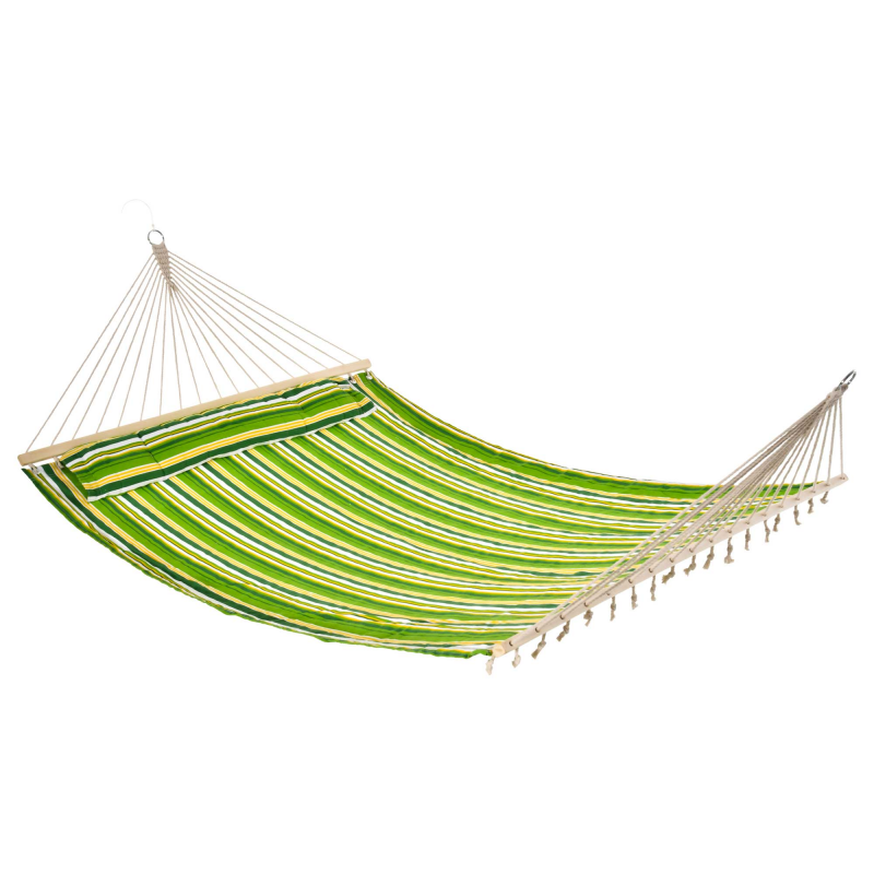 Outsunny Hängematte für 2 Personen mit Kissen, grün gestreift, 240g/㎡ Baumwolle, bis 150 kg belastbar, ideal für Outdoor & Camping, 188x140 cm Aosom.de – Bild 1 von 2