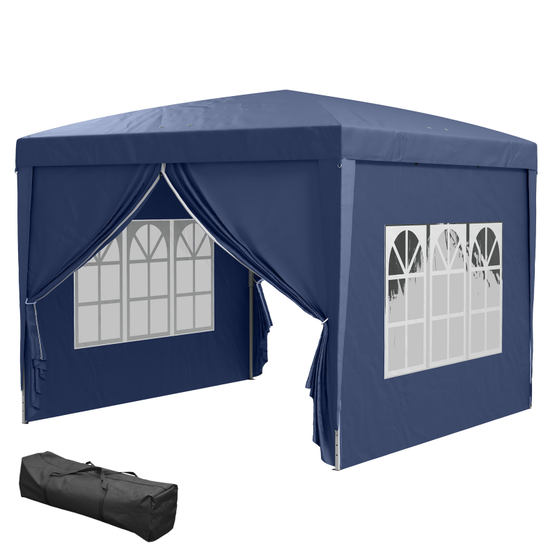 3x3m Pavillon mit 4 Seitenwänden und Fenstern, UV-Schutz, inkl. Tragetasche, Stahl und Oxford-Gewebe, Blau für Gartenpartys Aosom.de – Bild 1 von 2
