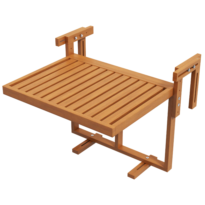 Outsunny Balkontisch zum Einhängen, klappbar Balkonhängetisch, höhenverstellbar Hängetisch, bis 20 kg belastbar, für Terrasse, Garten, Kiefer, 68 x 65 cm, Teak Aosom – Bild 1 von 2