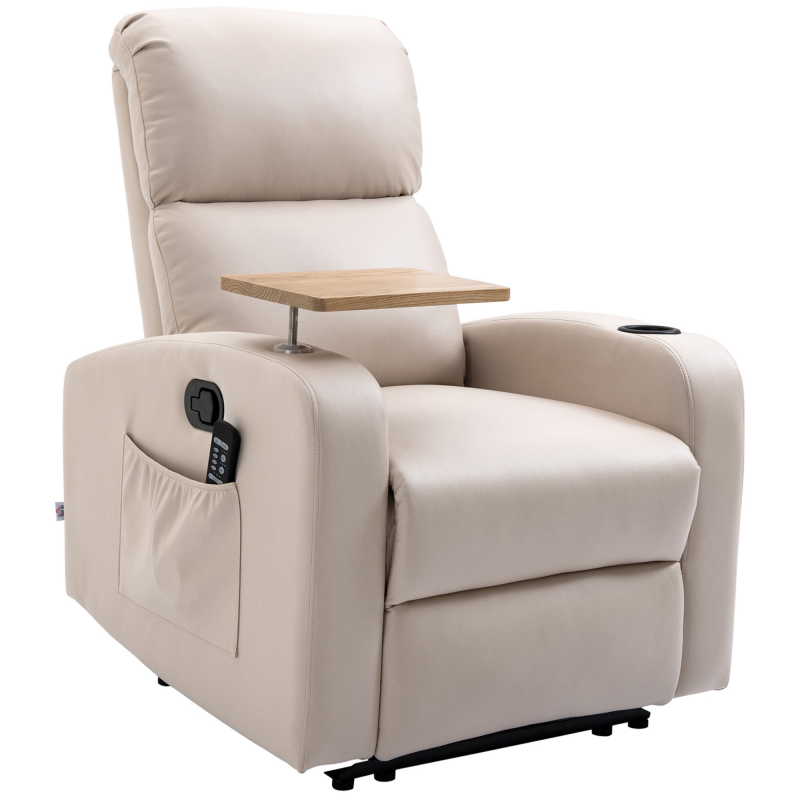 HOMCOM Relaxsessel mit Massagefunktion, Fernsehsessel mit Liegefunktion, Drehbarem Tisch, Massagesessel, Ruhesessel mit Fernbedienung, Mikrofaser, Beige Aosom – Bild 1 von 2