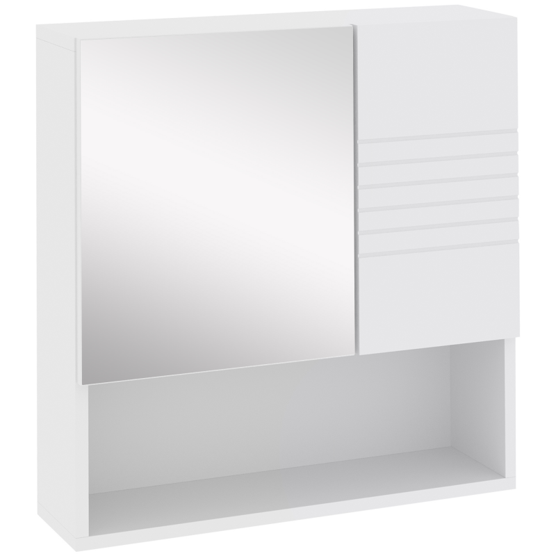 kleankin Spiegelschrank Badschrank Hängeschrank Badmöbel Wandschrank Mehrzweckschrank mit offener Regal Spanplatte Glas Weiß 54 x 15 x 55 cm Aosom – Bild 1 von 2