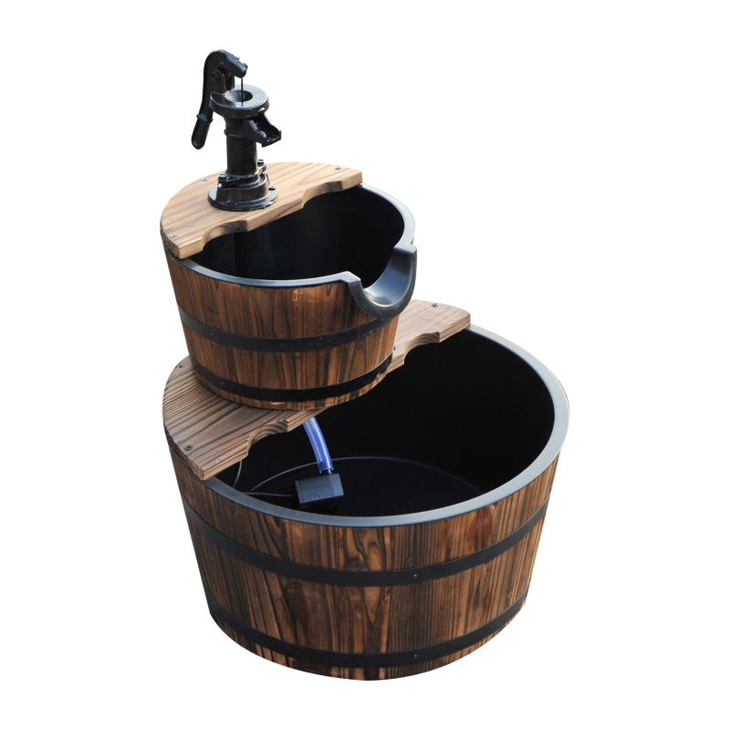 Outsunny Kaskadenbrunnen 2-stufig, Gartenbrunnen mit Wasserfall und Zimmerbrunnen, Tannenholz, 44,5 x 44,5 x 58,5 cm, inkl. Gartenpumpe Aosom.de – Bild 1 von 2