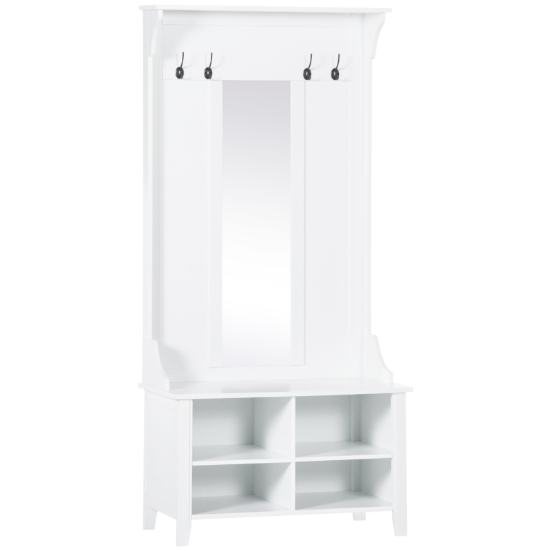 HOMCOM Garderobenständer mit Sitzbank Garderobenset Flurgaderobe 3-in-1 mit Schuhschrank Wandspiegel 4 Haken Weiß 80 x 40 x 170 cm Aosom – Bild 1 von 2