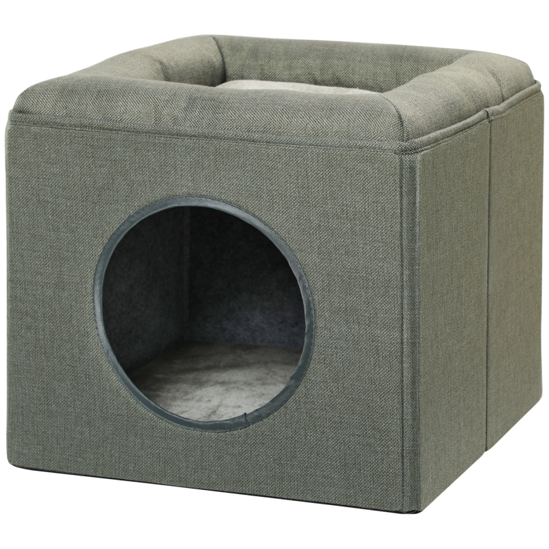 PawHut Katzenhöhle zweistöckiges Katzenhaus 36,5x36,5x33cm mit Kissen für Katzen bis 5kg in Grün, Hundehaus für kleine Tiere Aosom.de – Bild 1 von 2