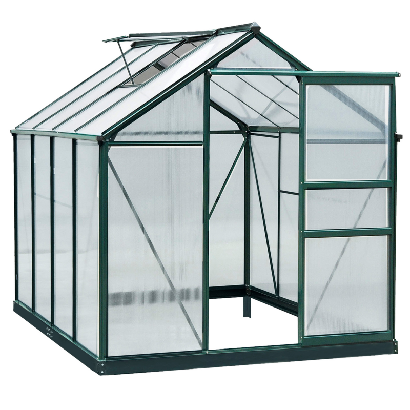 Outsunny Gewächshaus mit Aluminiumrahmen Treibhaus mit Dachfenster, Tür, Fundament, begehbar, Witterungsbeständig, 190x252x201cm Aosom – Bild 1 von 2