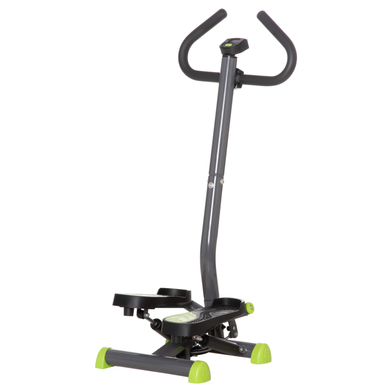 HOMCOM Hometrainer Stepper Fitness Swing Stepper mit LCD-Display & Handgriffen bis 100 kg, Stahl ABS, Grau & Grün, kompakt 55 x 44 x 108 cm Aosom.de – Bild 1 von 2