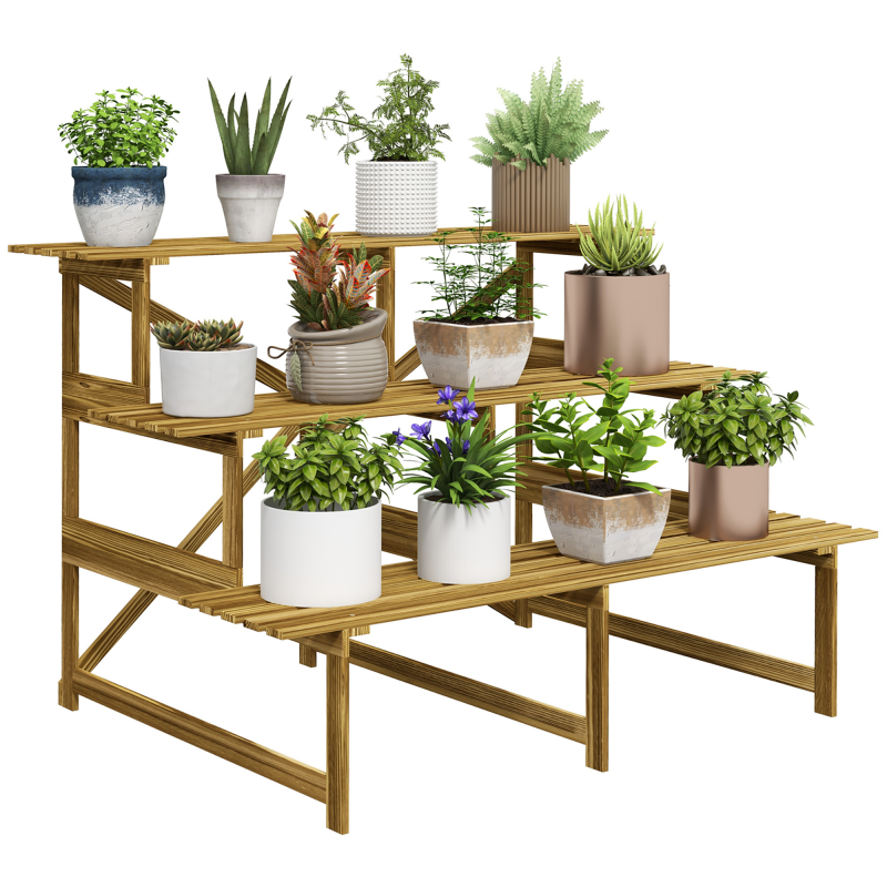 Outsunny Pflanzentreppe Blumenregal 3 Stufen Tannenholz 120x80x78cm für Garten Balkon & Terrasse Aosom.de – Bild 1 von 2
