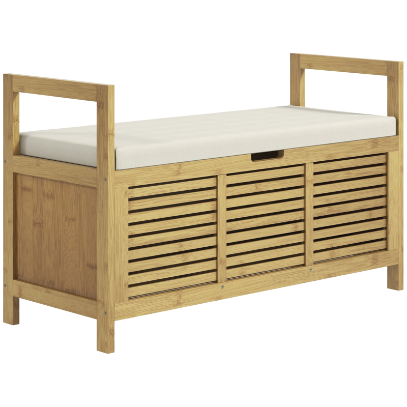 HOMCOM Schuhbank mit Klappdeckel und Schuhregal, Garderobenbank aus Bambus, natürliche Aufbewahrung für Diele und Flur, 100 x 40 x 60 cm Aosom.de – Bild 1 von 2