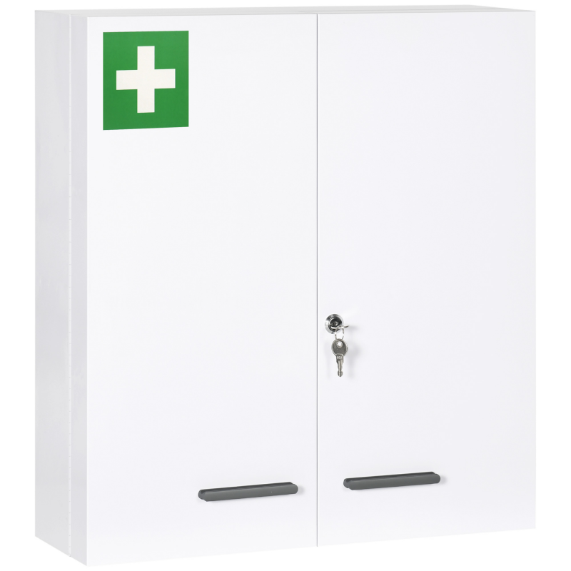 kleankin Medizinschrank 2-türig mit 6 Einlegeböden, apothekerschrank für Wandmontage aus Stahl in Weiß 55x18x60cm für Medikamente & Pflegeprodukte Aosom.de – Bild 1 von 2