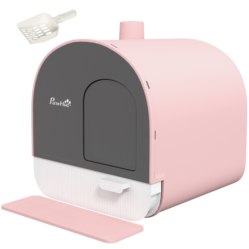 PawHut Katzentoilette mit Haube Katzenklo Deckel und Schaufel ausziehbar, 43x44x47cm, für Katzen bis 5kg, inklusive Katzenstreu Matte, Rosa Aosom.de – Bild 1 von 2